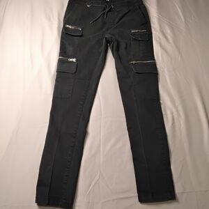 Hot Topic Cargo Jeans Mens Sz S Black Waistband Pants Zippers Techwear Goth.